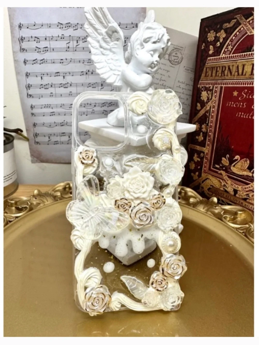 iPhone 12/12pro Baroque Butterfly and angel Phone Case, Handmade